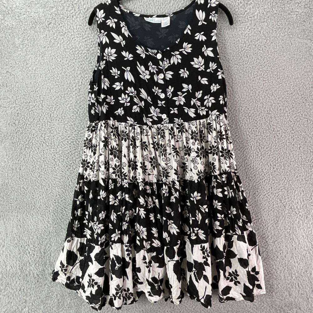 La Cera Dress Womens S Black Sundress Tank Scoop Neck Button Cotton India Boho